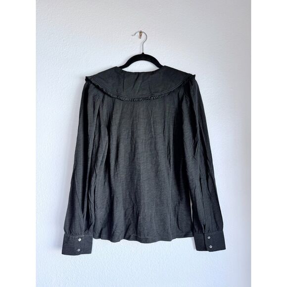 NWOT Goldie Lewinter Oversized Pilgrim Collar Button Down Long Sleeve T in Black - Picture 4 of 10